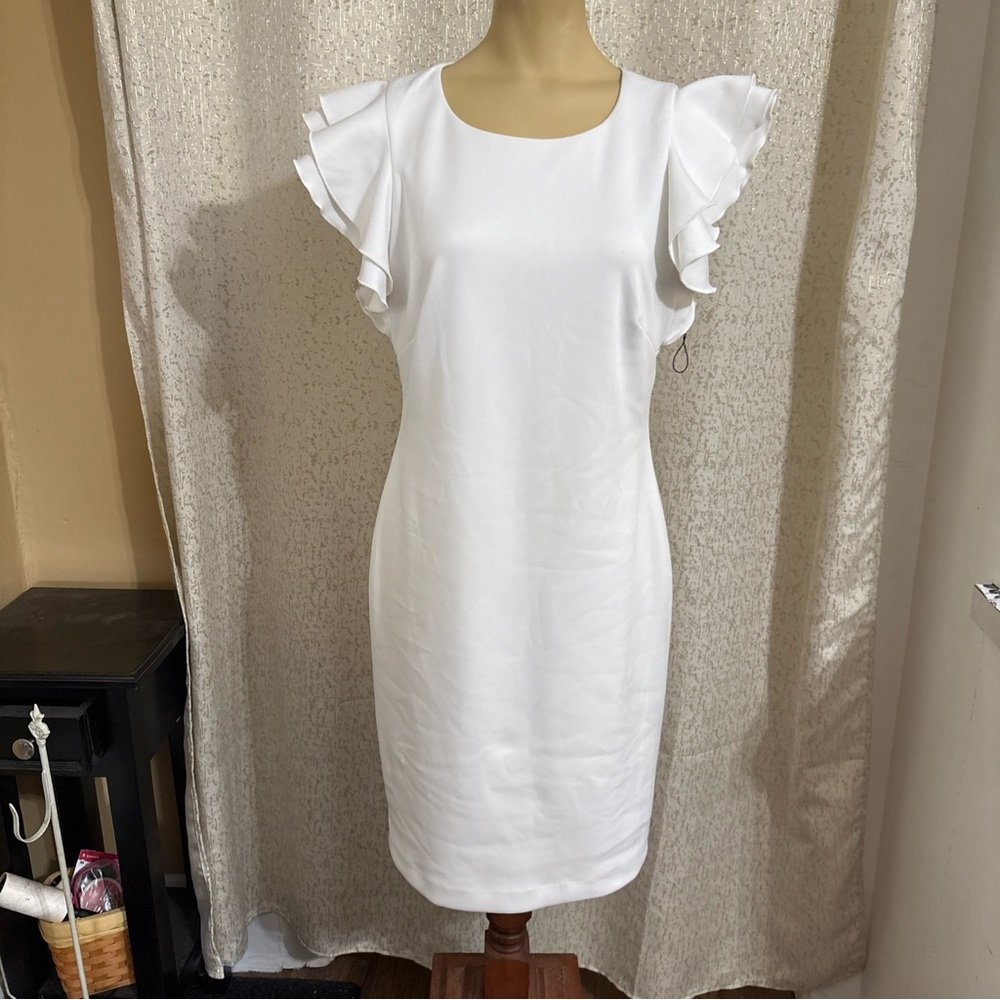 Elegant White Ruffle Sleeve Dress